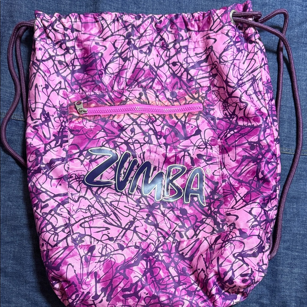 Zumba Fitness Purple and Pink Abstract Drawstring Backpack